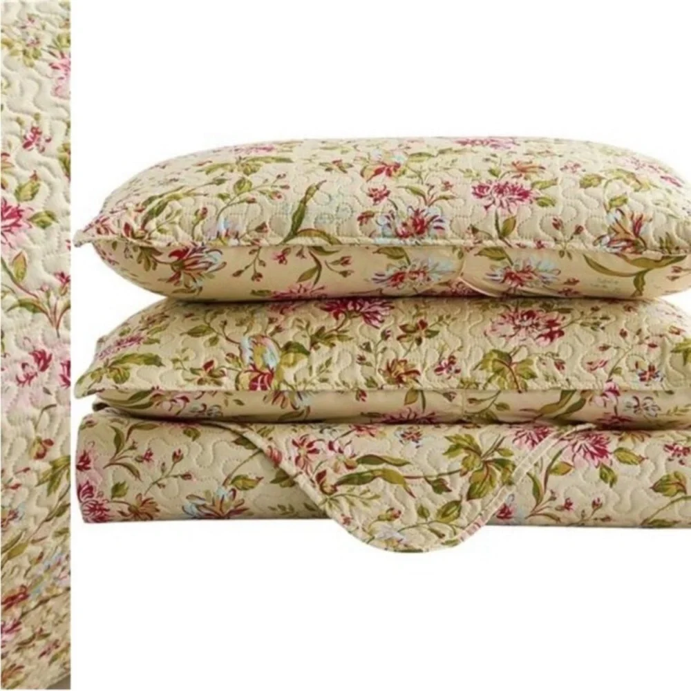 Floral Quilt Set Queen Size, Reversible Cotton Quilt Bedding Set